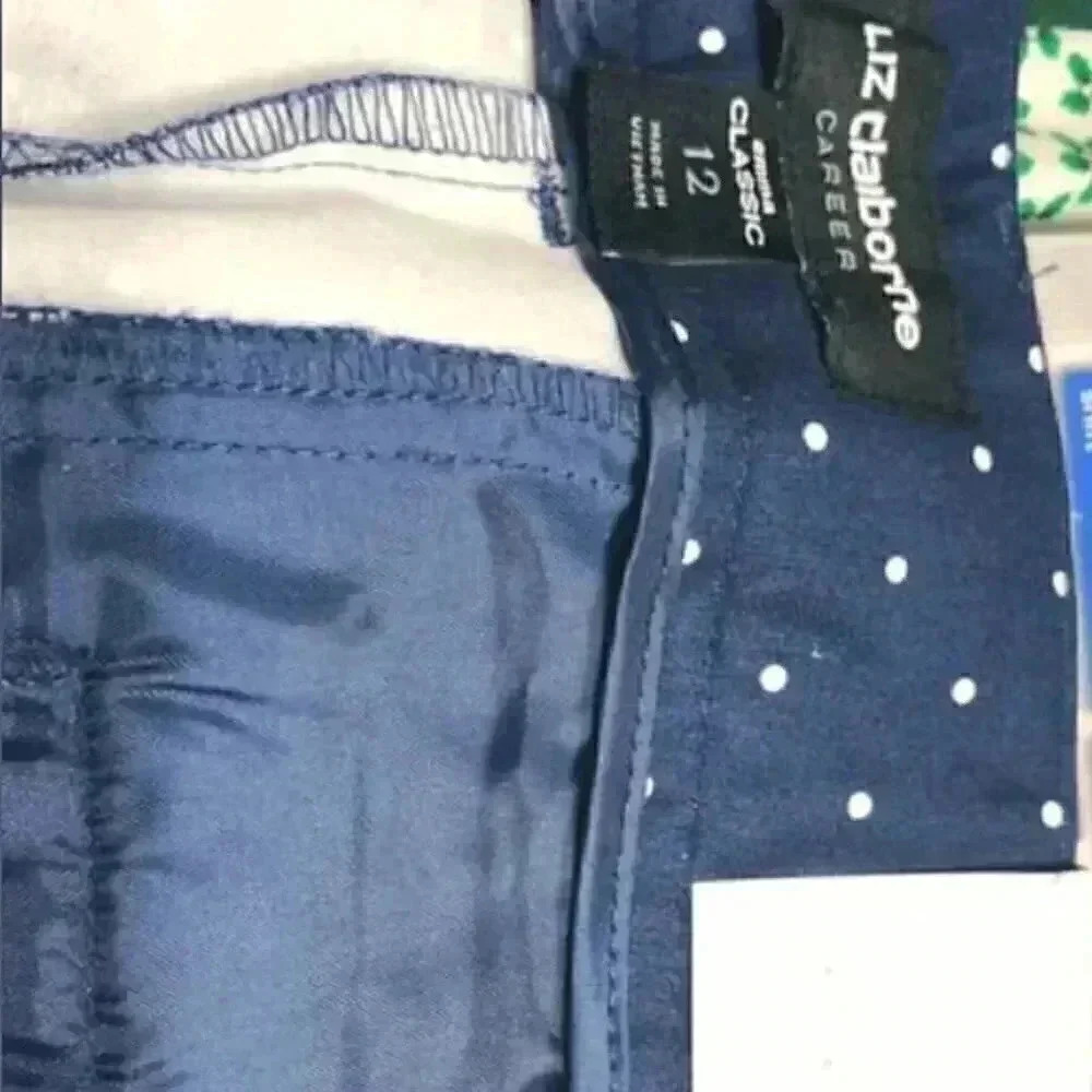 Liz Claiborne Navy American Emma Classic Polka Dots Ankle Pant 12 - Picture 3 of 3